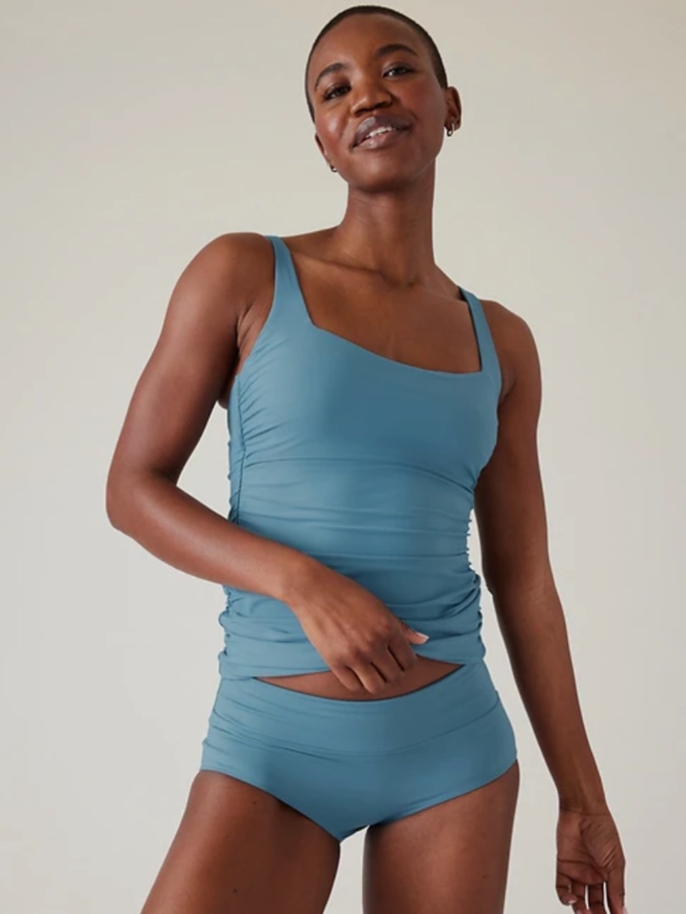 Athleta Square-Neck Tankini Top in Teal Blue